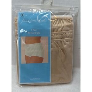 NOS Fundamentals Nylon Briefs Womens 10 Nude 3 Pair Pack High Rise Panty VTG